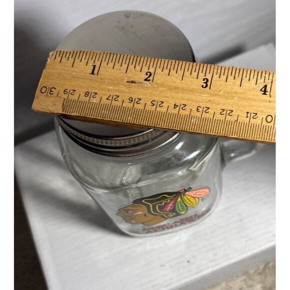 Chicago Blackhawks Glass Mason Jar Mug With Handle & Metal Lid 6" Tall - Picture 10 of 10